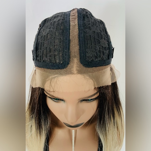 Long Gorgeous 36” Ombre Mocha Platinum Premium Fiber Lace Front Wig - Picture 3 of 8